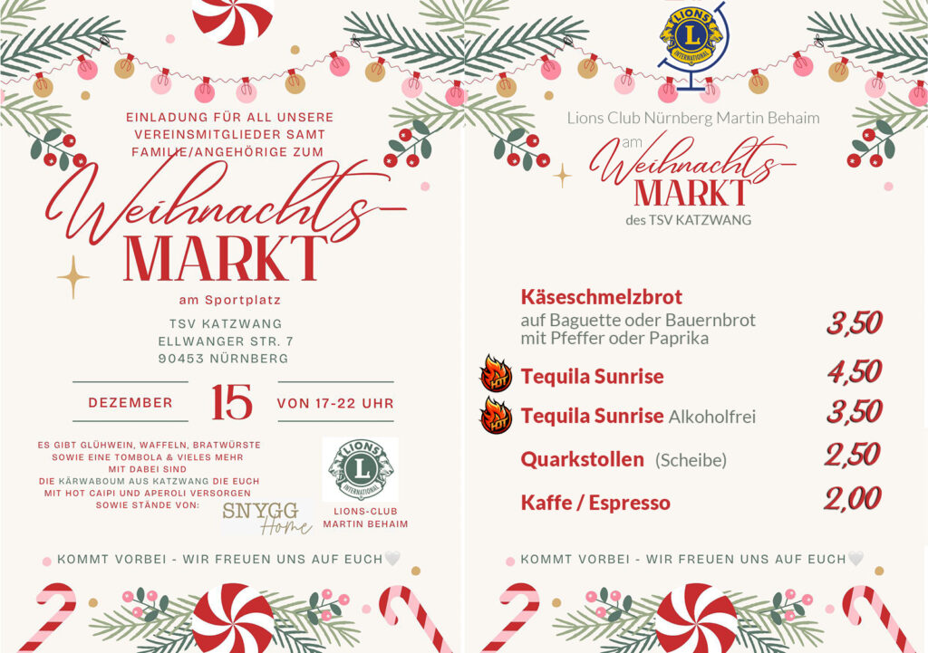 Unser Angebot auf dem Weihnachtsmarkt. Zu Gast beim TSV-Katzwang